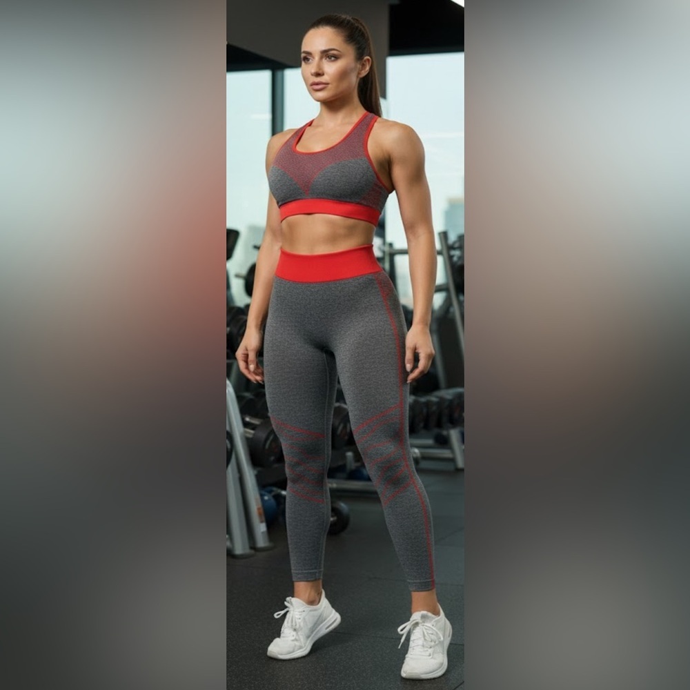 NWT Women's Red and Gray Activewear Set